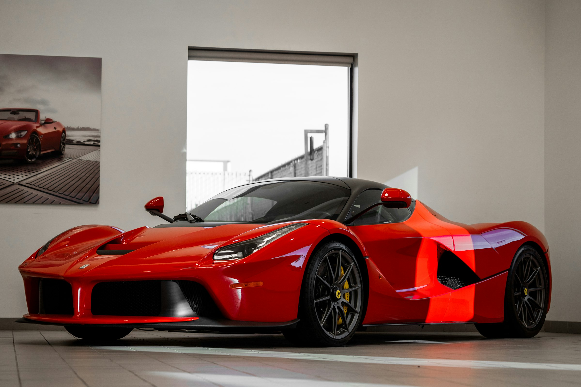 Supercar inside a bright showroom